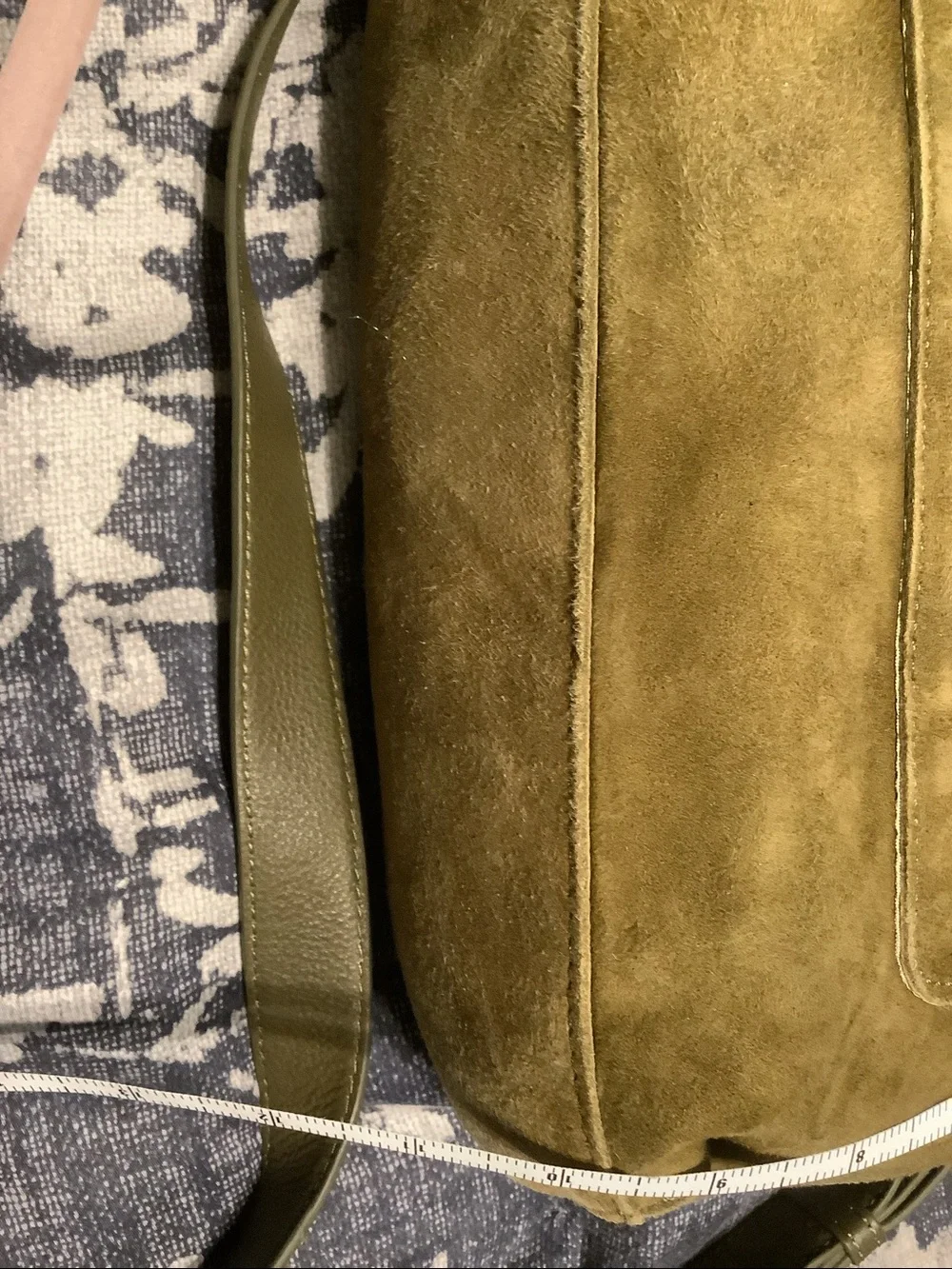 EUC! Suede olive green satchel with gold grommets